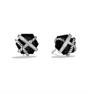 Black-onyx-Diamond-silver-David-yurman-Earrings