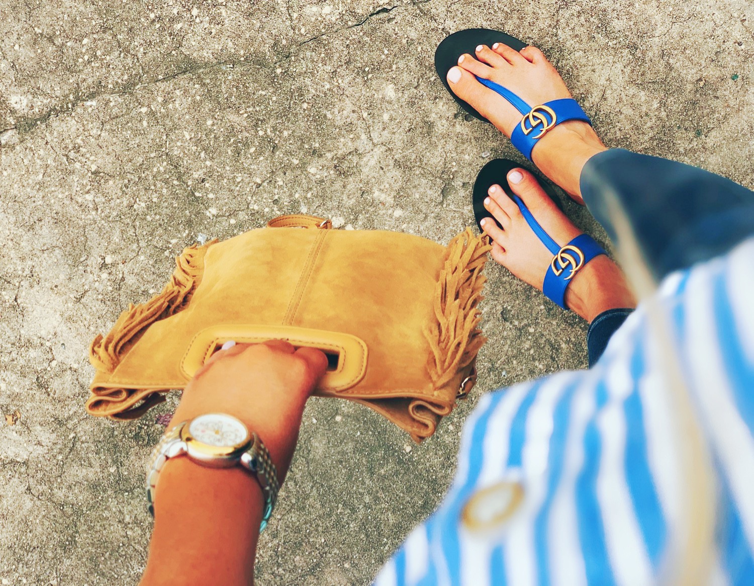 Summer-fashion-Zara-striped-top-topshop-jeans-maje-handbag-Gucci-sandals