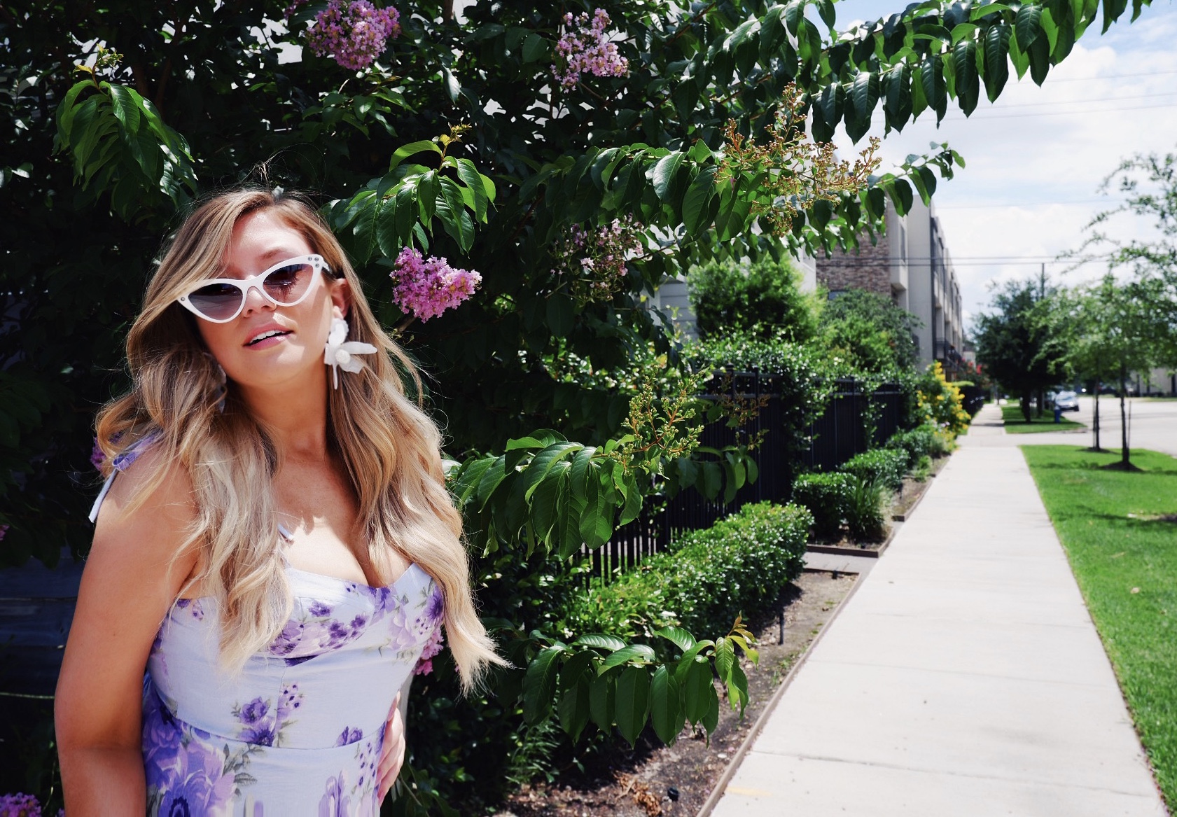 Miu-miu-Sunglasses-f21xme-floral-Dress-lele-sadoughi-earrings